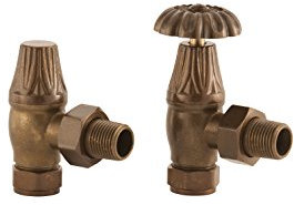 UK-10 AC Arroll traditional Manual radiator valve & lockshield finished in Antique Copper and ornate wheel head