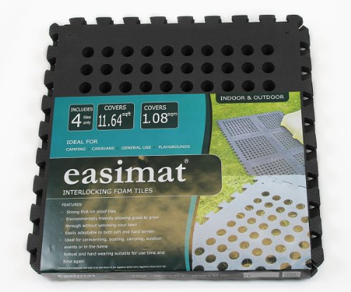 Easimat Interlocking EVA Floor Mats, 4 Tiles Set for Camping Caravan Boat, Black, 52 x 52 cm