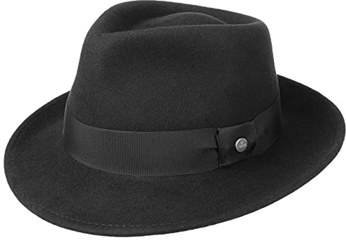 LIERYS City Filzhut Wollfilzhut Damen Herren Wasserabweisend Packable Bogarthut Fedora Sommer Winter schwarz S (54-55 cm)