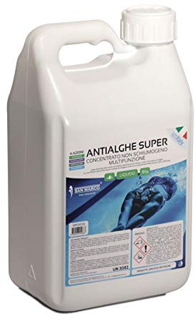 San Marco Antialghe, alghicida igienizzante effetto schiarente non schiumogeno per la pulizia acqua piscina e Spa 5 kg - funzione 4 azioni con cloro, antialghe, flocculante e stabilizzatore di cloro