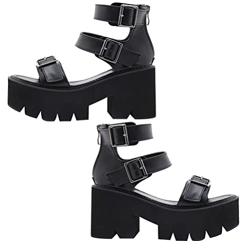 Holibanna Sandales à plateforme gothique romaine pour femme - Talon épais classique - Sandales d'été, Noir, 38 EU