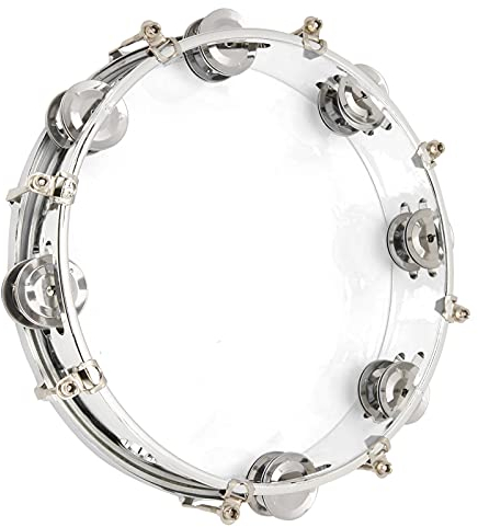 Hand Tambourin für Erwachsene 10 Zoll Doppelreihige Metall Jingles Handmusikalisches Pädagogisches Trommelinstrument für Partyspiele(Transparente Farbe)