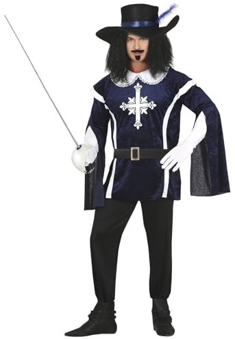 FIESTAS GUIRCA | Costume de Mosquetero Adulte (52-54/L) - Veste, Ceinture, Pantalon et Chapeau - Costumes de Bandits et Mousquetaires pour Halloween, Carnaval et Fêtes Déguisées - Homme - Bleu et Noir
