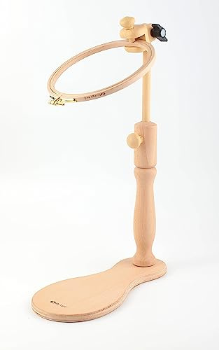 Nurge 190-1 Support de table à broder réglable et cercle à broder, support pour point de croix, support de cercle de broderie. Bois naturel poli à la main (190/1 + 2 cercles à broder)