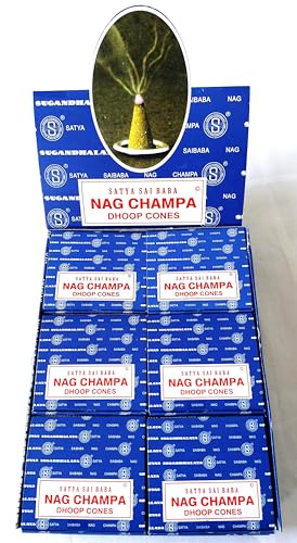 Satya Nag Champa Incense Cones, Agarbatti Scent, 12 Packs of 12 Cones in each pack (12, Nag Champa)