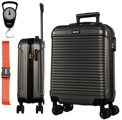 NOWI® Las Palmas Koffer Klein: 55x40x20cm, Leichter Hartschalenkoffer mit Rollen, 34L passend für Ryanair, Lufthansa & co. Kabinenkoffer, Hardcase Handgepäckskoffer (grau, M)