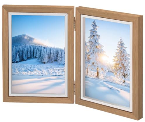 TESSTSY Doppelter Bilderrahmen Faltbar 13 X 18 cm Aus Holz, Klappbarer Collage Fotorahmen für 2 Fotos 7 Zoll, für Haus, Schlafzimmer, Tischdisplay