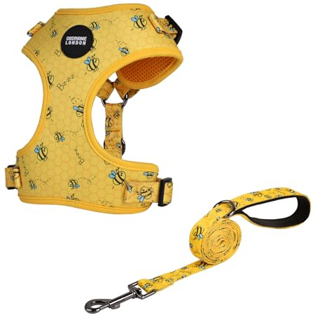 COSYHOME LONDON Dog Harness No Pull Pet Harness, Adjustable Dog Vest for Easy Walking, Breathable soft cotton Material for Small Medium Breed Dogs (M, Yellow bees)