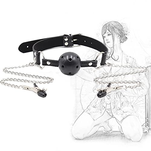 Bavaglio per bocca Bondage BDSM con morsetti per capezzoli sessuali Bocca in silicone Bavaglio aperto Bavaglio a sfera cava Morsetti per capezzoli regolabili con catena Stimolazione del seno