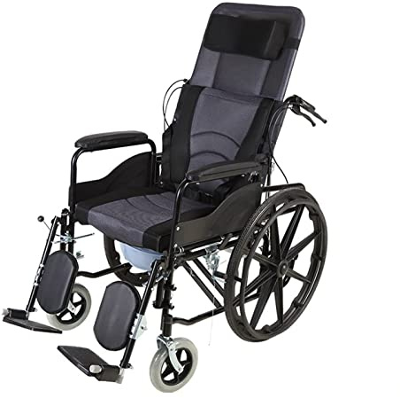 Full Reclining High Back Commode Wheelchair for Adults Folding Outdoor Mobile Wheelchair with Comfortable Displacement System