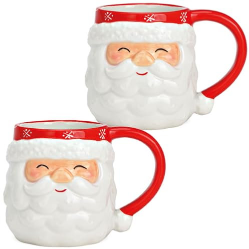 Set Weihnachtsbecher aus Keramik 400 ml Tassen mit Weihnachtsmann - Kaffeetassen Nikolaus Motiv für die Weihnachtszeit - Spülmaschinengeeignet, ideal für Kaffee, Tee oder Glühwein