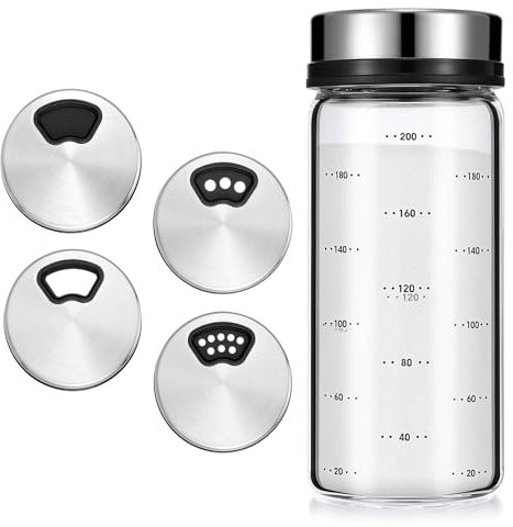 Wanmu Salt Pepper Shakers, Big Moisture Resistant Glass Seasoning Bottles Pot with Adjustable Pour Holes, Spice Jars Container for Kitchen Restaurant BBQ Camping Farmhouse Accessories - 7oz