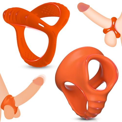 BDSMJOY Silicone Anneaux Péniens 2pcs, Anneau triangulaire Anneau de testicule Cockrings pour une Érection plus Dure, Anneau Pénien Jouet Sex Toýs Homme (Couleur orange)