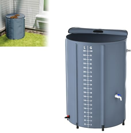 UISEBRT 380L Faltbare Regentonne mit Skala, Matte PVC Plane, Regenwassertonne mit Wassereinlassgitter, Wassertank zum Regenwasser Sammeln, Eisbaden Tonne, IBC Tank Zubehör für Garten - Grau