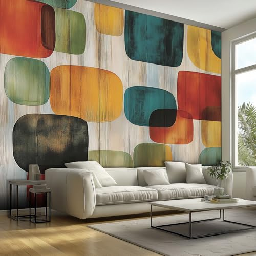 Mid Century Geometric Wallpaper - Retro Abstract Wall Paper, Mid Century Geometric Home Decor, Non-woven Waterproof Print Wallpapers for Bedroom Living Room, Feature Walls Mural 250x175 cm