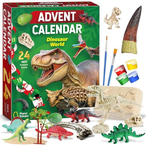 EDUMAN Dinosaur World Advent Calendar 2025, Kids Christmas Countdown Calendar with 24 Dino Toys, Dig & Craft Activities, Dino Figures Christmas Gifts for Girls & Boys 6+