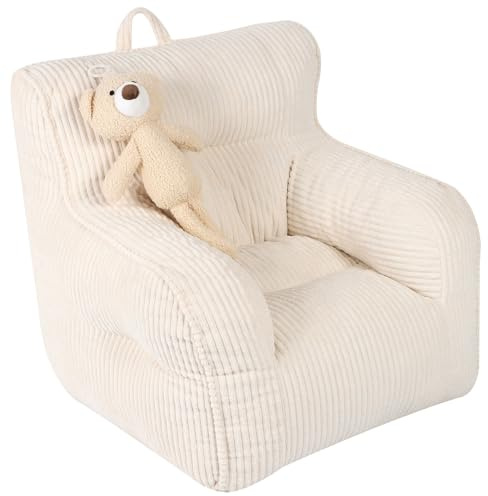 BestRoyal Kids Bean Bag Chair with a Plush Bear, Comfy Toddler Chair, Beige | Kids Chair Comfy, Toddler Armchair, Living Room & Playrooms & Classrooms, Reading & Playing, Boys & Girls, Lightweight