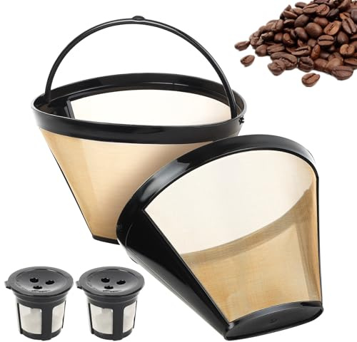 2 Pcs Filtro Café Acero Inox Reutilizable 8-12 Tazas Cono Goteo