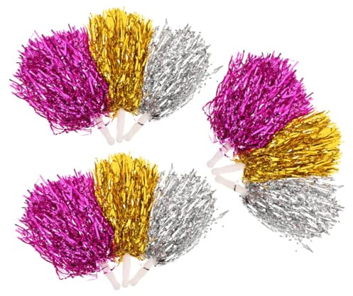 HOMOBABE Lot de 9 Pompons de Cheerleading Poignée, 3 Couleurs Métalliques, Réutilisables et Légers, Accessoires pour Réunions Sportives, Spectacles de Danse et Encouragements en Extérieur
