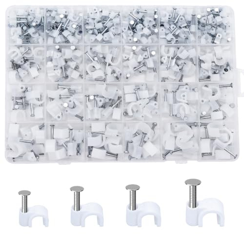 360 Pcs Cavalier Cable Electrique, Clip de Fixation Cable Electrique Murale, Attache Câbles, Serre-câbles avec Clou pour Câble Ethernet, électriques, téléphoniques, USB (M4, M6, M8, M10, blanches)