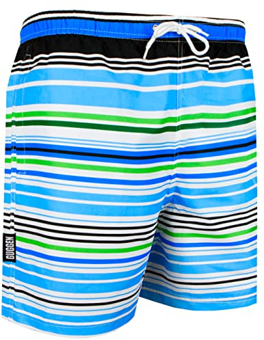 GUGGEN Mountain Badehose für Herren Schnelltrocknende Badeshorts 2347 mit Kordelzug Beachshorts Boardshorts Schwimmhose Männer gestreift Print Farbe Gestreift L