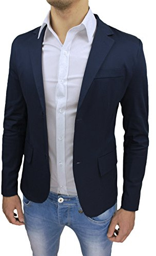 Giacca Uomo Sartoriale Blu Scuro Slim Fit Super Aderente Elegante Casual Estiva (L)