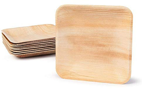 OX And Tree| 25 Platos Desechable Hoja de Palma 15x15 cml l Vajilla Desechable Ecológica y Biodegradable l Platos de Madera de Palma, Bambú para Bodas, Cumpleaños