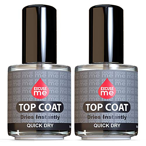 EXCUSE ME Quick Dry Fast Nail Polish Top Coat 0.5 oz 15ml (Pack of 2)