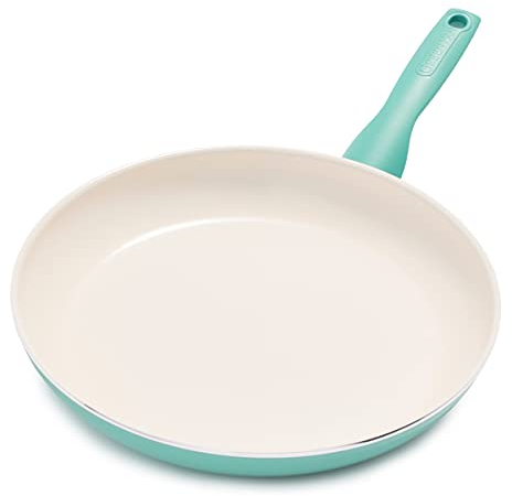 GreenPan Rio Poêle à Frire Antiadhésive en Céramique Saine 26cm, Sans PFAS, Poignée Rester Froid, Va au four jusqu'à 160°C, Turquoise & Crème