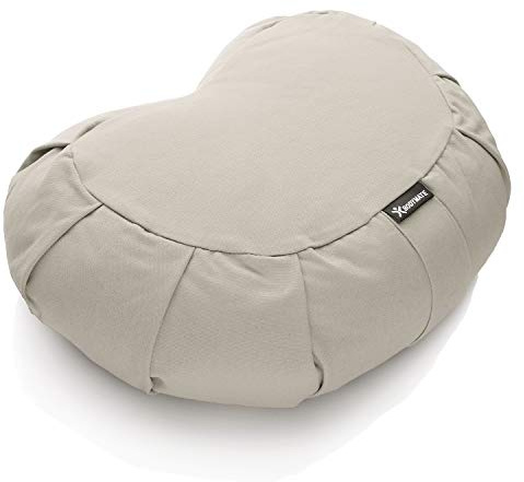 BODYMATE Halfmoon Meditation Cushion/Yoga Pillow - 42cm long 30cm wide and 15cm high - Removable washable 100% Cotton Cover - Inner cotton bag filled with buckwheat husks