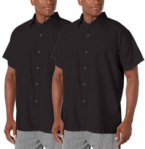 Chef Code 2-Pack Plain Front Cook Shirt with Snap Buttons (Black, L)