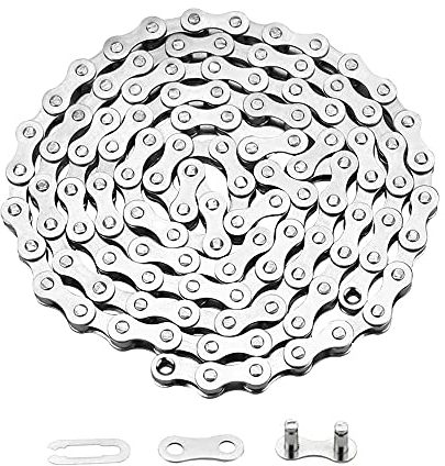 QitinDasen Singlespeed Fahrradkette, 1/2 X 1/8 Inch 114 Glieder Fahrrad Kette, mit Singlespeed Fahrrad Kettenverbinder (Silber)