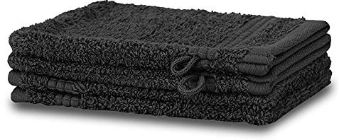 Merana Rome Waschlappen Set | saugstark, weich und fusselfrei | Frottier Waschhandschuhe in Luxus Qualität aus Schwerer Baumwolle 590 GSM (Graphite Black, 4 x Waschhandschuh (15x20cm))