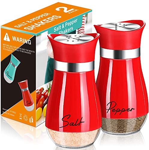 Salz und Pfefferstreuer Set,120ml Salz Pfefferstreuer Klein mit Edelstahl Deckel,Salz und Pfeffer streuer,Salz und Pfeffer Gewürzstreuer für Küche, Unterwegs, Wohnmobil, BBQ Nachzufüllen(Rot)