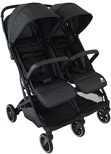 Deryan Rolo X2 Kinderwagen Buggy 2 in 1 - Buggy klein zusammenklappbar - Geburt bis 4 Jahre - Baby Wagen pro Sitz belastbar bis 44kg - Kinderbuggy klappbar - KOMPAKT & FALTBAR - Schwarz