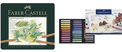 Faber-Castell 112124 Crayon PITT PASTEL boîte métal de 24 pièces & STUDIO QUALITY 128336 Boîte de 36 craies pastels tendres
