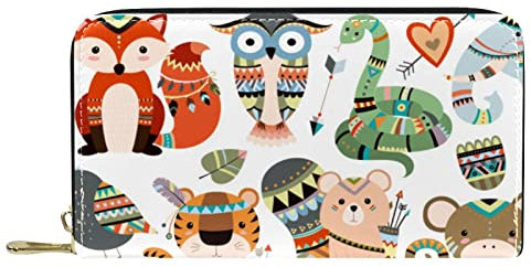Geldbörse Leder Leder Reißverschluss Lange Geldbörse Woodland Dschungel Tribal Tier, Mehrfarbig, 20.5x2.5x11.5cm/8.07x1x4.53 in, Classic