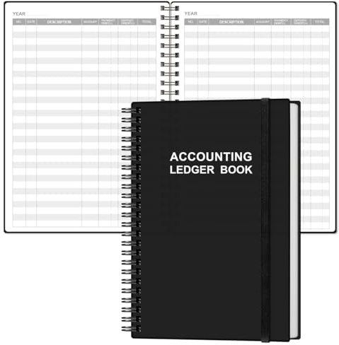 Libro contabile, formato A5, per contabilità, piccole imprese e uso personale, taccuino per tracciare denaro, spese, depositi e saldo, 14,7 x 21,3 cm, nero