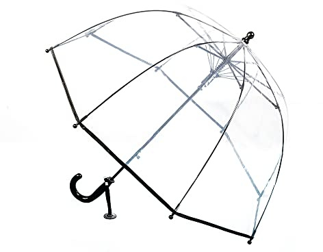 Chesoon Clear Bubble Umbrella for Kids with Windproof Transparent Dome POE Canopy Curved Handle Automatic Open Lightweight Rain Umbrella,Black