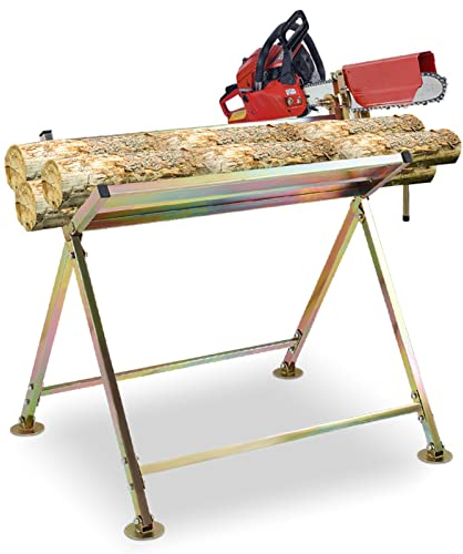 Gimisgu Sägebock mit Kettensägenhalterung für Brennholz, bis 150 kg, für Kettensägen mit Halterung, Kettenschutz, 81x72x78,5 cm, Sägeständer klappbar, für Sägewerke Werkstätten