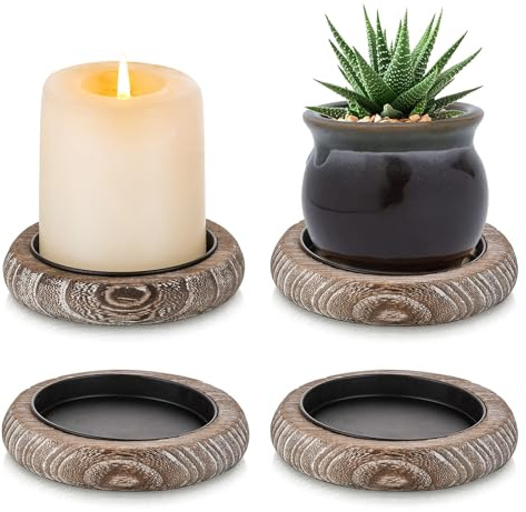 Inweder Portavelas de Madera: Juego de 4 Lavar Blanco Portavelas de Columna Plato para Velas Candeleros de Mesa Vintage Porta Velas Rústico Pequeño para Boda Navidad Evento Decoración del hogar