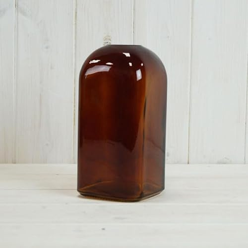 Burnt Amber Square Glass Bottle Vase x H17cm-Contemporary Wedding Table Display
