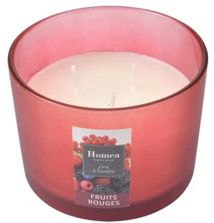 Homéa, Bougie Verrine 3 Mèches D11 x 8 cm Essentiel Parfum Fruits Rouges
