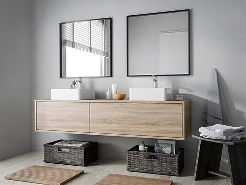 Vente-unique-Mobile per bagno sospeso con lavabo quadrato doppio L150 cm le chiaro - ISAURE II