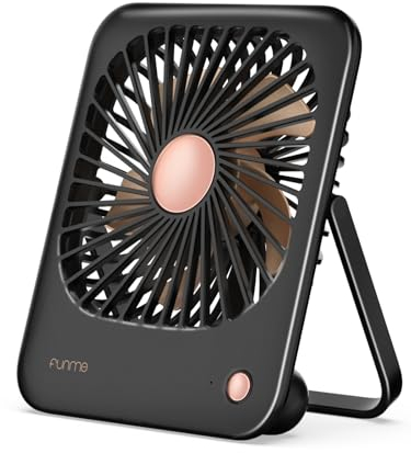 Funme Ventilateur de bureau exquis, 3000 batterie ventilateur de bureau silencieux [ventilateur silencieux 20 dB pour chambre à coucher] Emballage cadeau et couleur décorative/180°/3 vitesses pour