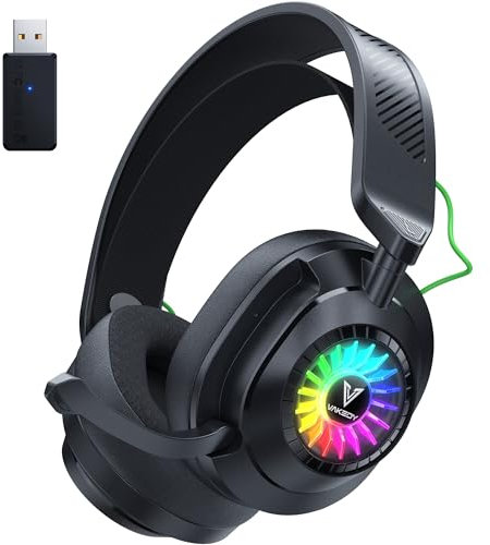 Vakedy HW10 Cascos Gaming Inalámbricos para PS5, PS4, PC, Switch, Cascos Bluetooth 2.4GHz con Micrófono con Cancelación de Ruido, 50H Batería, RGB para Portátil, Móvil y Mac (Negro)