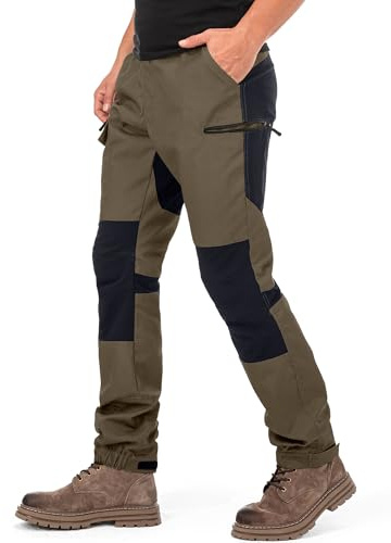 mosingle Mens Cargo Trousers Breathable Hiking Tactical Outdoor Pants Stretch Water Resistant Multi Pockets Combat Work Trousers #9925-Khaki-32