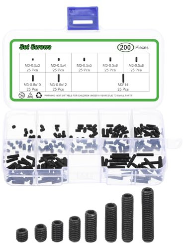 sourcing map Allen Head Socket Hex Grub Screw Assortment Kit, 200PCS M3 Carbon Steel Internal Hex Drive Cup-Point Set Screws Assortment Kit for Door Handles, Faucet