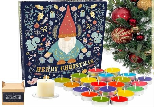Airpure Scented Candle Advent Calendar 2023-24–Countdown to Christmas with 23 Festive Tea Lights & 1 Special Votive Candle | 5 Delightful Fragrances | Over 100 Hours of Aroma | Beautiful Foiled Design