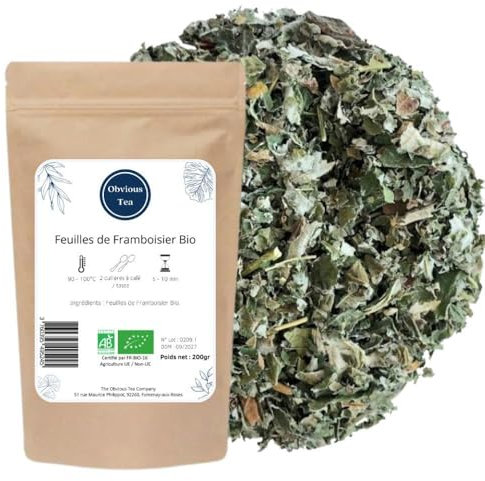 Feuilles de Framboisier Bio - Infusion Nature en Vrac, 100% Naturel, Sans OGM - Agriculture Biologique - Idéale Femme Enceinte, Allaitante - Fabrication Française - Sachet 200 gr (100 Tasses)